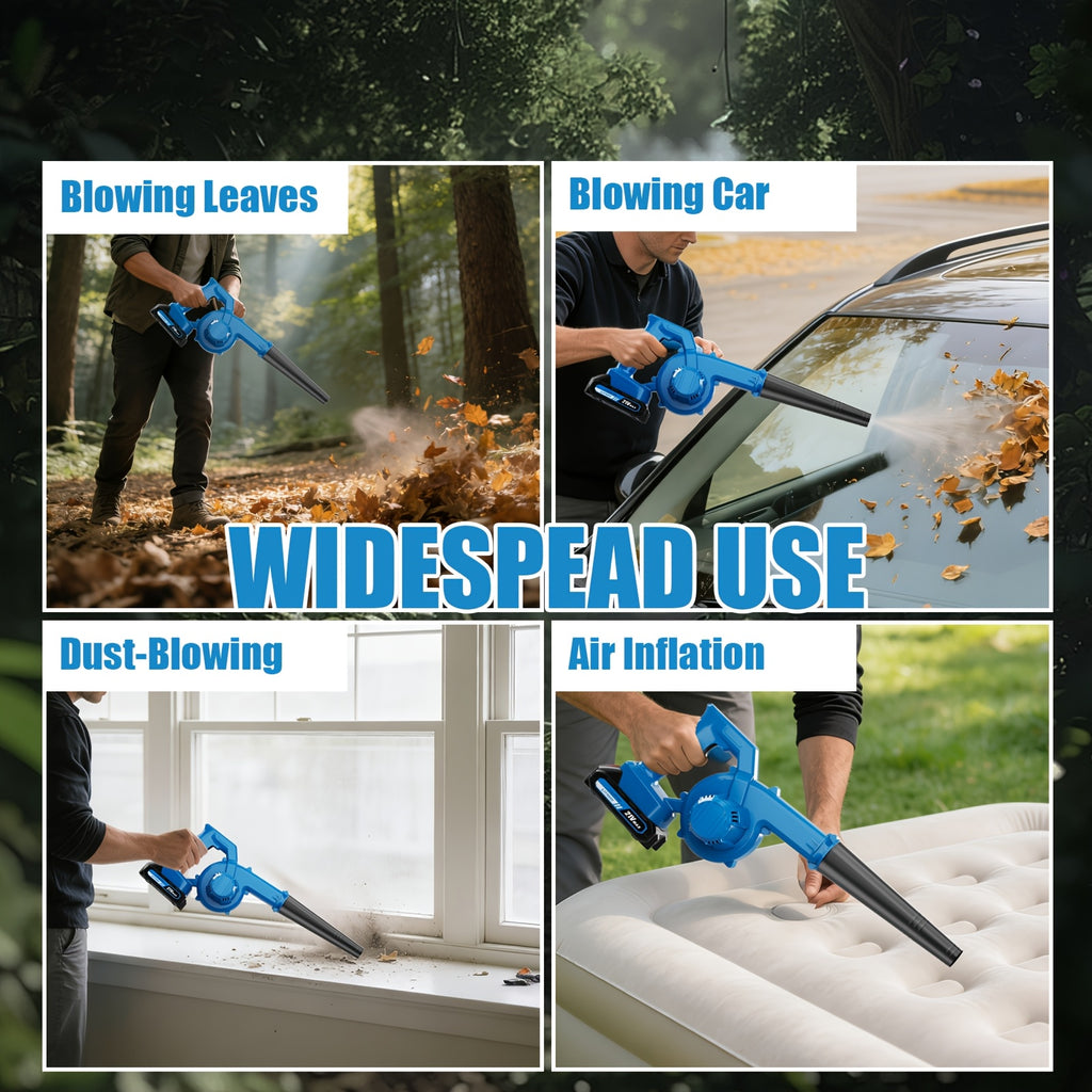 Cordless Leaf Blower and Vacuum with Extension Tube for Yard Cleanup, Handheld Tool in Black One-Battery, Blue Two-Battery and Five-Piece Kit Options