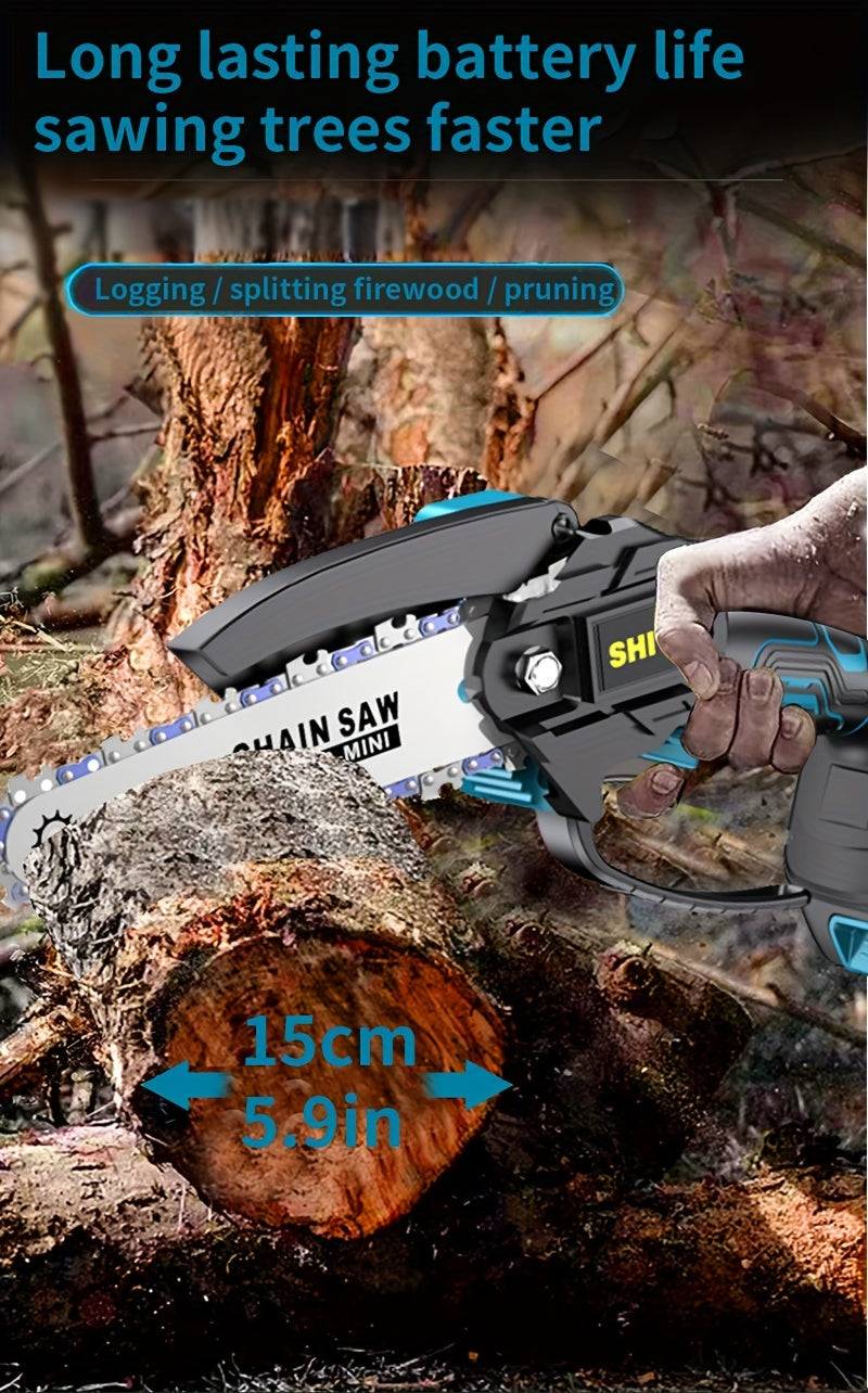 Battery Powered Mini Pruning Chainsaw with Listed Safety Lock, Portable Wood Cutting Tool with One or Two Battery Package Options for Outdoor Garden Maintenance