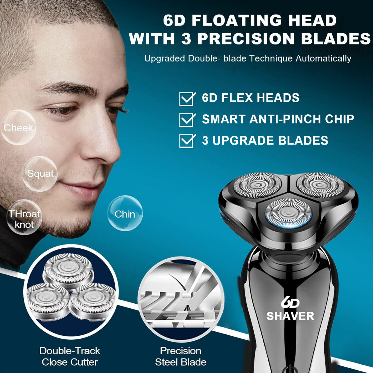 LED Display Men's Shaver in Black, Listed Rechargeable Cordless Electric Razor with 3D Floating Design and Two-Piece Option for Home and Travel Grooming