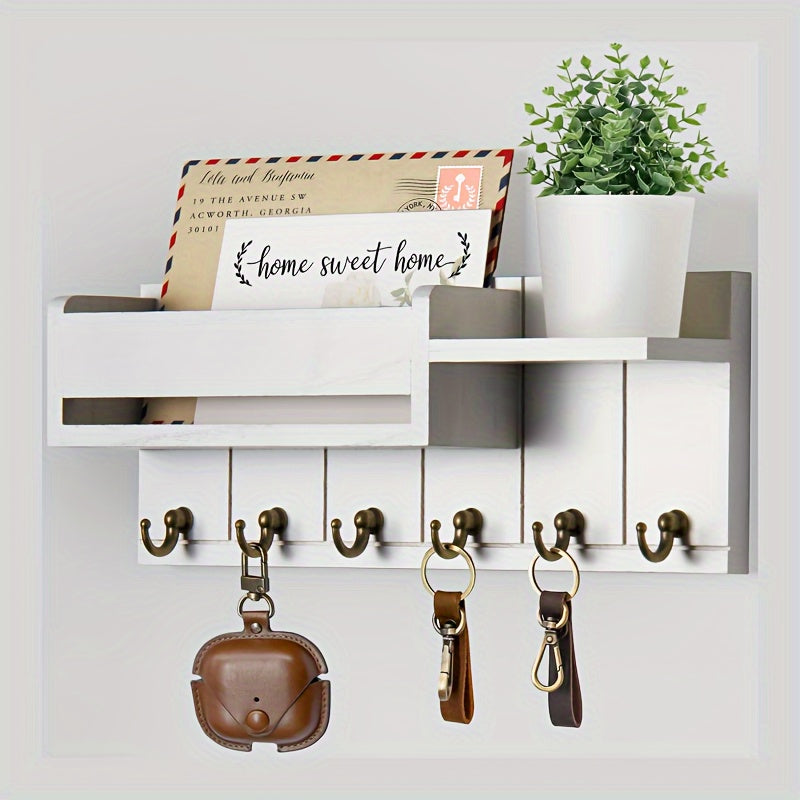 Wall Key and Mail Organizer with Tray, Five-Color Entryway Key Rack for Hallway and Kitchen Storage in White, Grey, Black, Brown or Light Brown-1