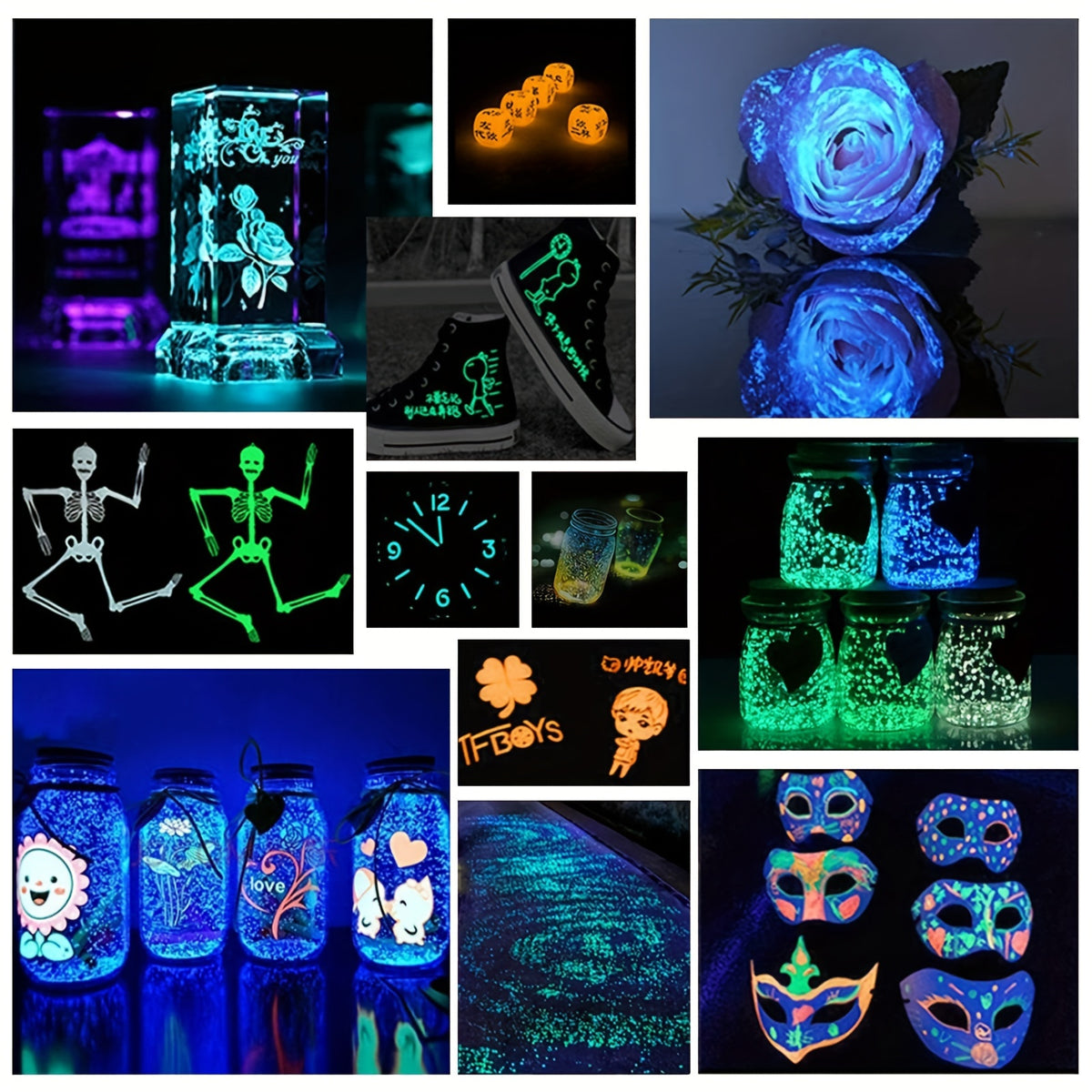 Glow in the Dark Pigment Powder by DEWEL, Strontium Aluminate Craft Colorant in 12 or 18 Color Options for Compatible Epoxy Resin Art and Decorative Projects