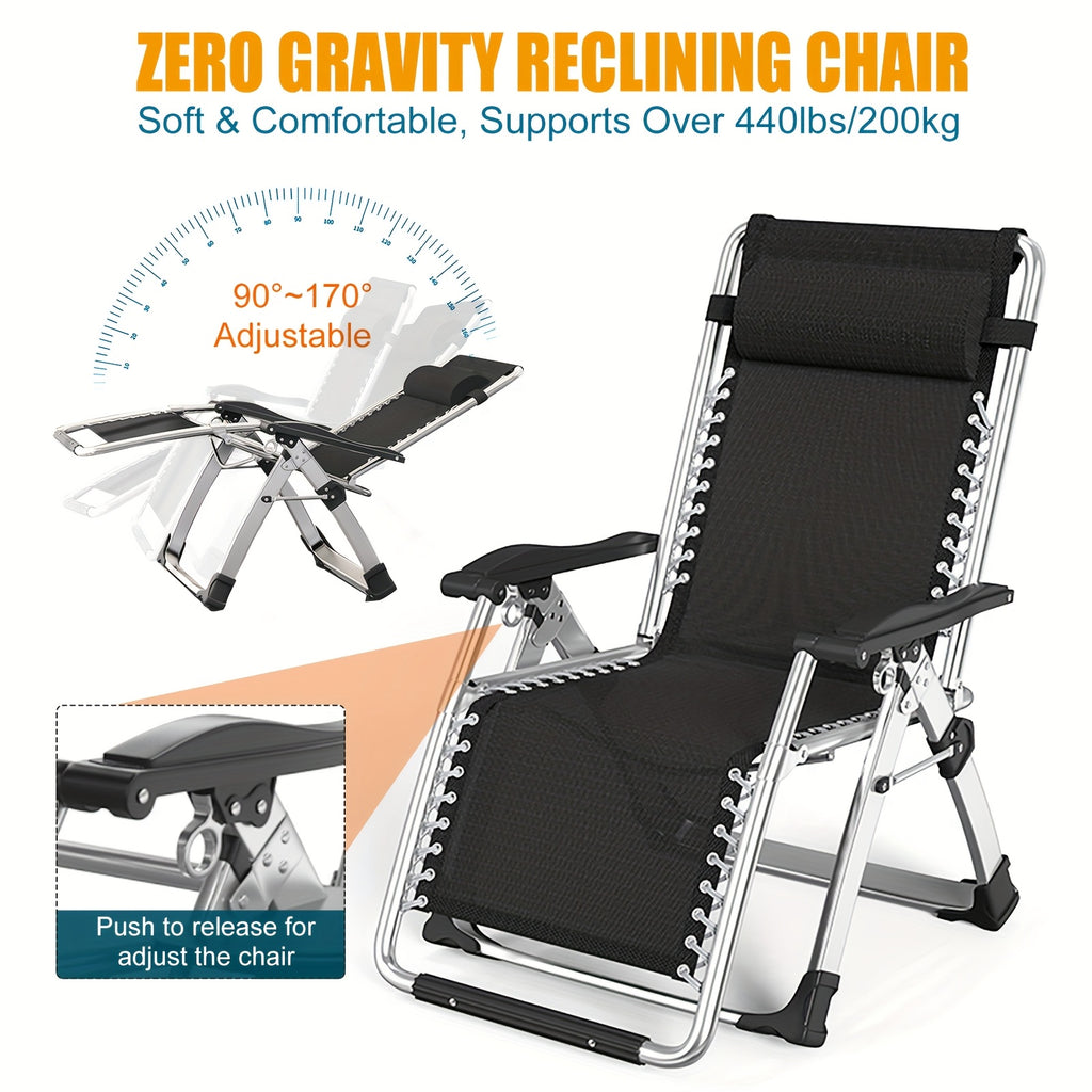 Zero Gravity Folding Lounge Chair with Listed Detachable Cushion and Cup Holder, Reclining Seat in Black, Gray, Light Gray or Blue and Gray Options