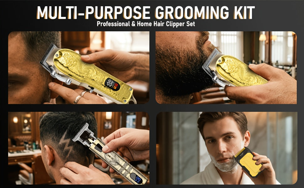 LQT Hair Clipper Set for Men with USB Rechargeable Design, Retro Styling and Golden Dragon Package Options for Home Haircuts, Detailing and Grooming Gifts