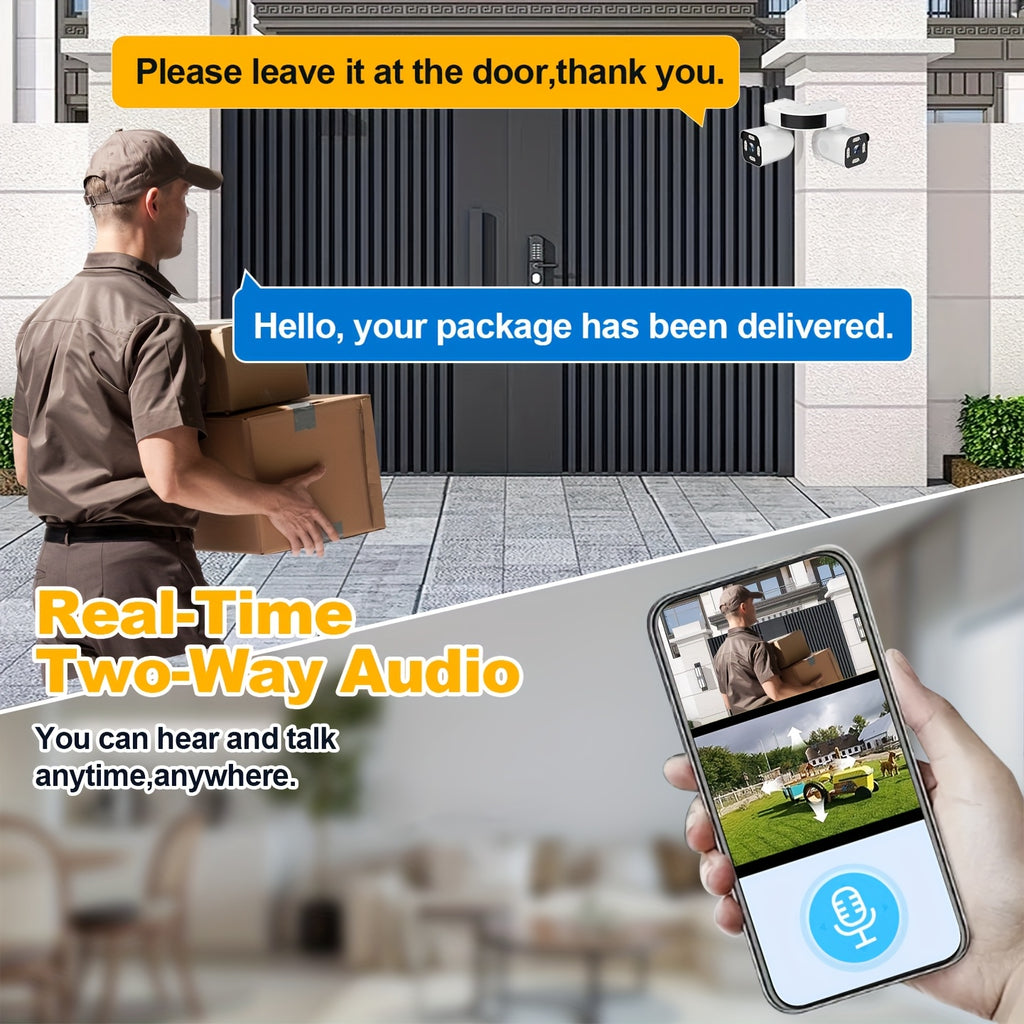 Corner Mount Security Camera by PHANSATIM, 8MP Dual-Lens PTZ with Color Night Vision, WiFi or Wired Network Connection and Wired Power for Indoor Outdoor Use