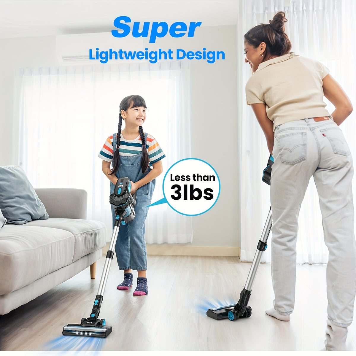 29kPa Portable Vacuum Cleaner by INSE with LED-Lit Nozzle and Listed Attachments for Pet Hair, Carpet, Wood Floor and Car Interior Cleanup in Three Color Options