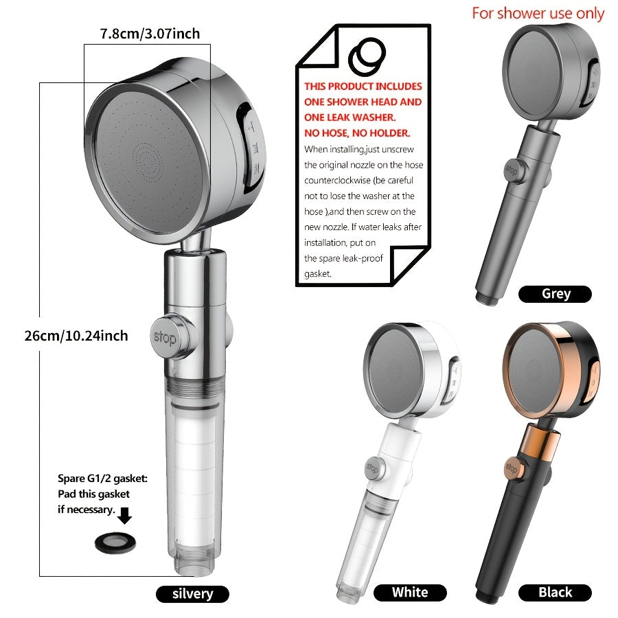 Adjustable Shower Head with Three Spray Settings and Angle Adjustment, H37 Bathroom Showerhead in Four Colors, One Piece Without Hose or Holder
