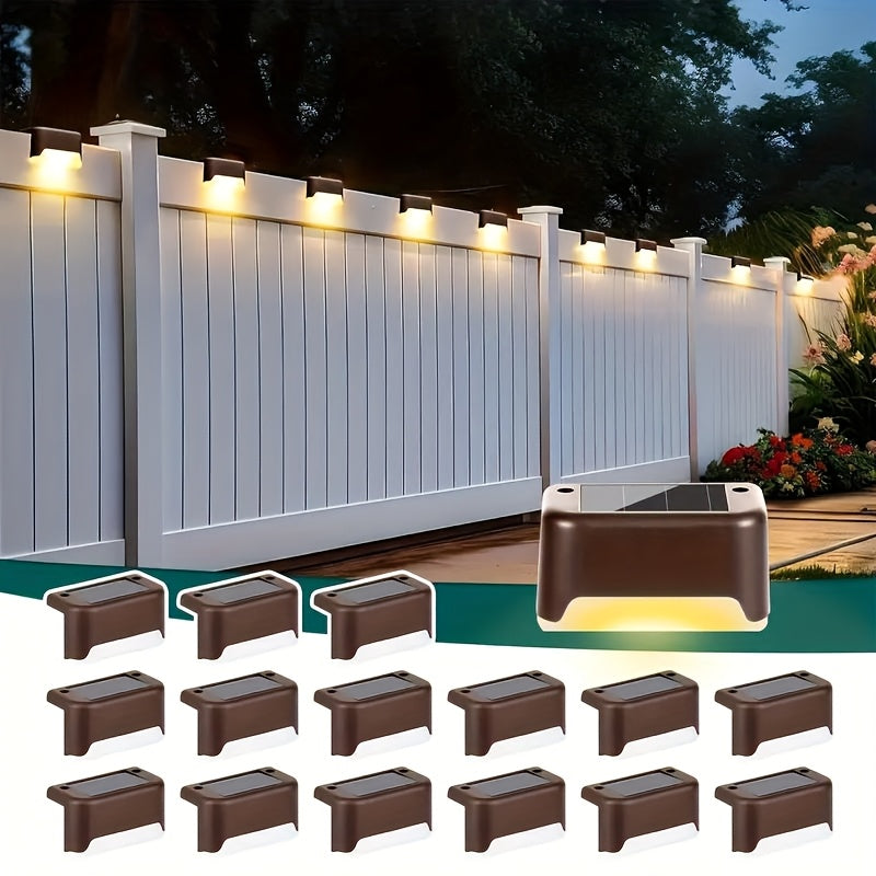 Solar Deck Accent Lights with Automatic Dusk-to-Dawn Switching, 16 or 32 Piece LED Packs in Black, White or Brown for Outdoor Steps, Fences and Patios