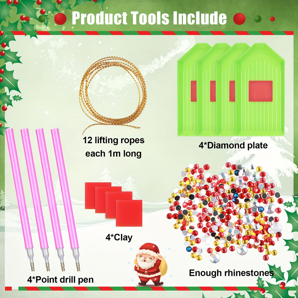 Christmas Diamond Painting Sticker Kit with Listed 64-Piece Option, 5D Round Rhinestone Craft Supplies for Adult DIY Holiday Decorations and Personalized Gift Accents