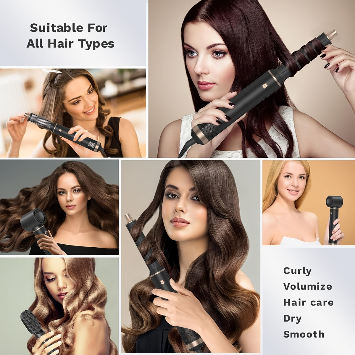 5-in-1 Hot Air Styler with Hair Dryer Brush, Listed Automatic Curling and Straightening Functions, Temperature Control in Black, White or Blue