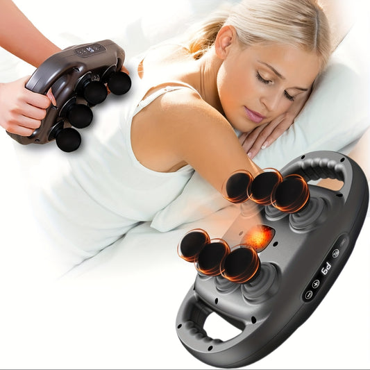 Six-Head Tapping Massager with Listed USB Rechargeable Design, Handheld Multi-Head Vibration Massage Device in White or Grey for Home Personal Care and Gifts