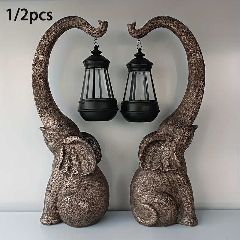 Solar Elephant Garden Statues with LED Light References, Two-Piece Option for Courtyard and Lawn Decoration, Animal Sculpture Housewarming Gifts for Garden Lovers