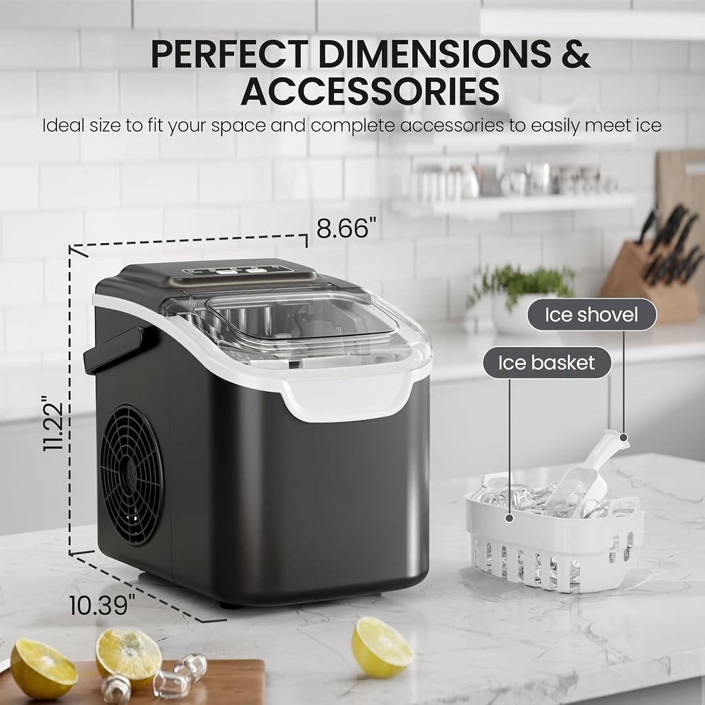 Kitchen Countertop Ice Machine with One-Click Operation and Self-Cleaning, Black Nugget or White, Black and Purple Bullet Ice Maker Options