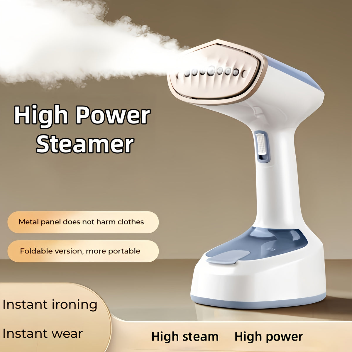 Foldable Clothing Steam Iron with Listed 1500W Power and 15-Second Heat-Up, Portable Handheld Garment Care Appliance in Grey or White for Home and Travel