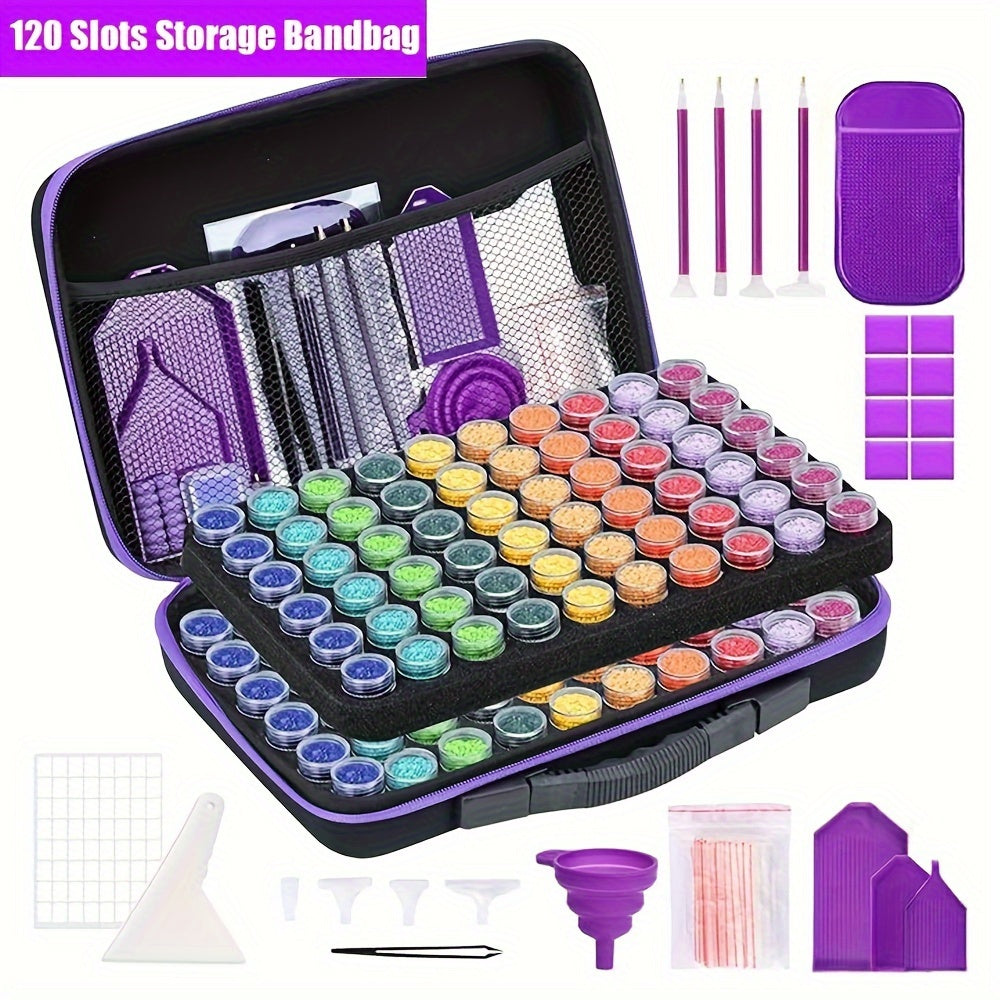 Purple Diamond Art Bead Organizer with 30, 120 or 240 Slot Options, Portable Diamond Painting Storage Container with Listed Drawing Kit for Craft Supply Sorting
