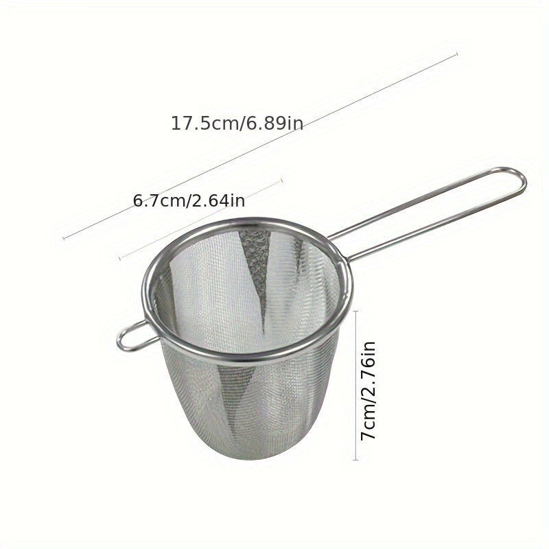Tea Strainer in Stainless Steel with Single-Ear Mesh Filter Design, Universal-Labeled Selection or Two-Piece Option for Compatible Home Tea Preparation