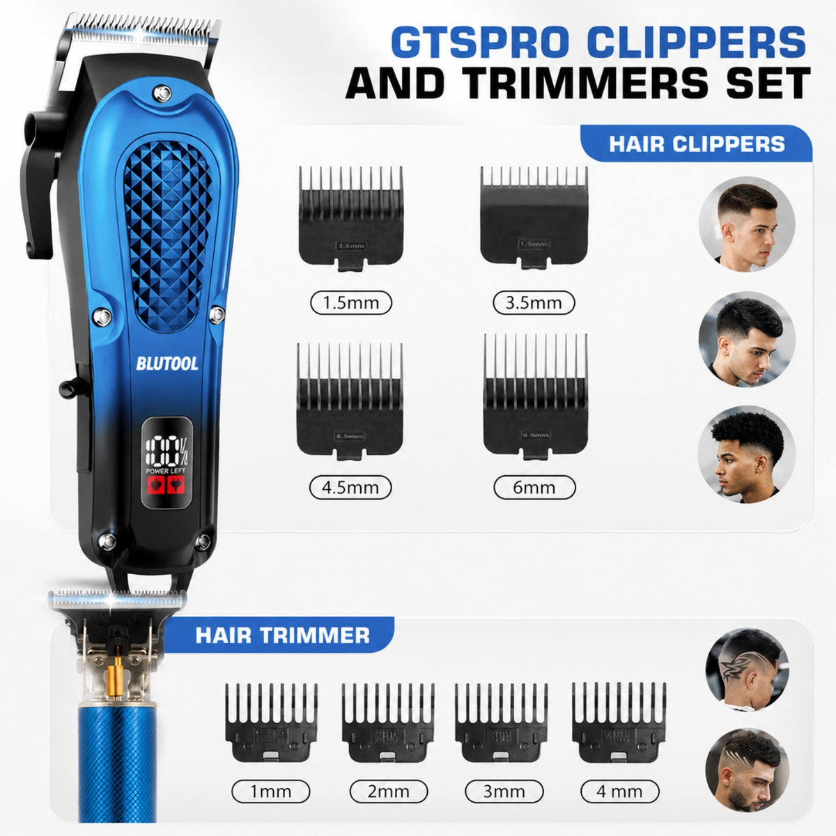 Cordless Hair Clipper and Trimming Kit for Men with LCD Display, Listed Zero-Gap Blades and Dual USB Charging, Black-2 or Golden-4PCS-2 Package Options