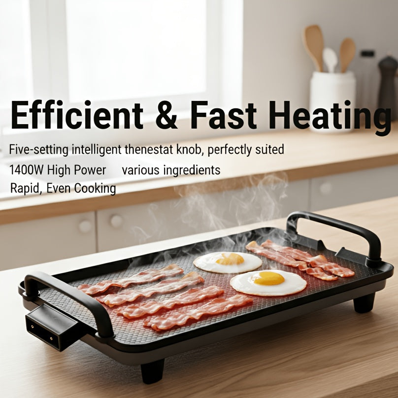Non-Stick Electric Grill and Griddle Indoor, Adjustable Temperature Control BBQ Plate for Steaks, Skewers and Seafood with Drip Tray for Easy Cleanup, Portable Electric BBQ Grill for Camping, Family Gatherings and Outdoor Trips, Great Gift Idea