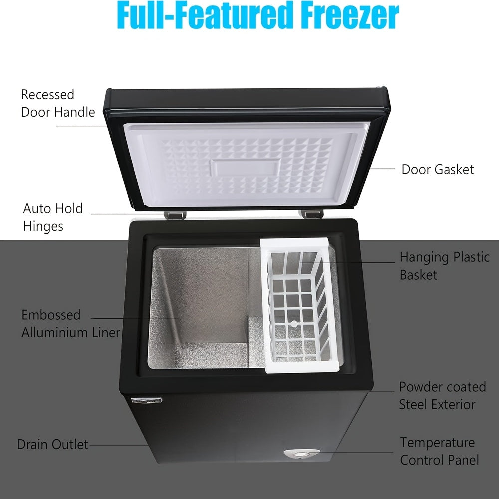 Freestanding Chest Freezer by WANAI in Black, 3.5 or 6.5 Cu Ft Options with Top-Opening Door, Adjustable Thermostat and Removable Basket for Home Kitchen Storage