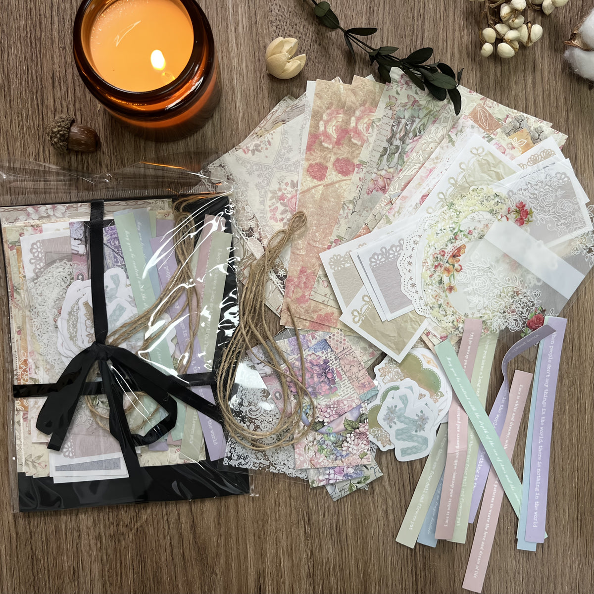 Scrapbook Paper Craft Set with Black Ribbon and Listed Uncoated Textured Sheets for Personalized Journals, Memory Pages, Gift Wrapping and Decorative Explosion Box Projects