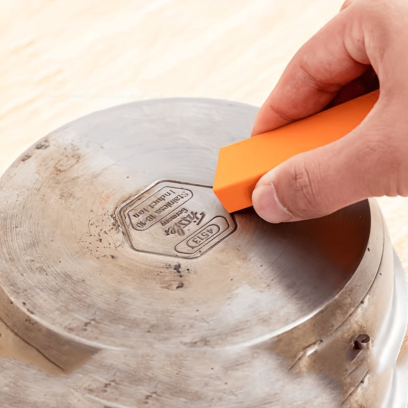 Rubber Cleaning Erasers in Orange, Two-Piece Manual Scrubbing Tool Pack for Compatible Kitchen Pots, Bathroom Glass and Household Stain and Rust Cleaning