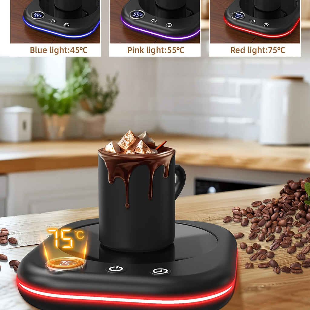 Temperature Display Coffee Cup Warmer with Listed 40W Power and Three Settings, Desktop Beverage Warming Set with Four-Hour Auto-Off and 1–12-Hour Timer Wording