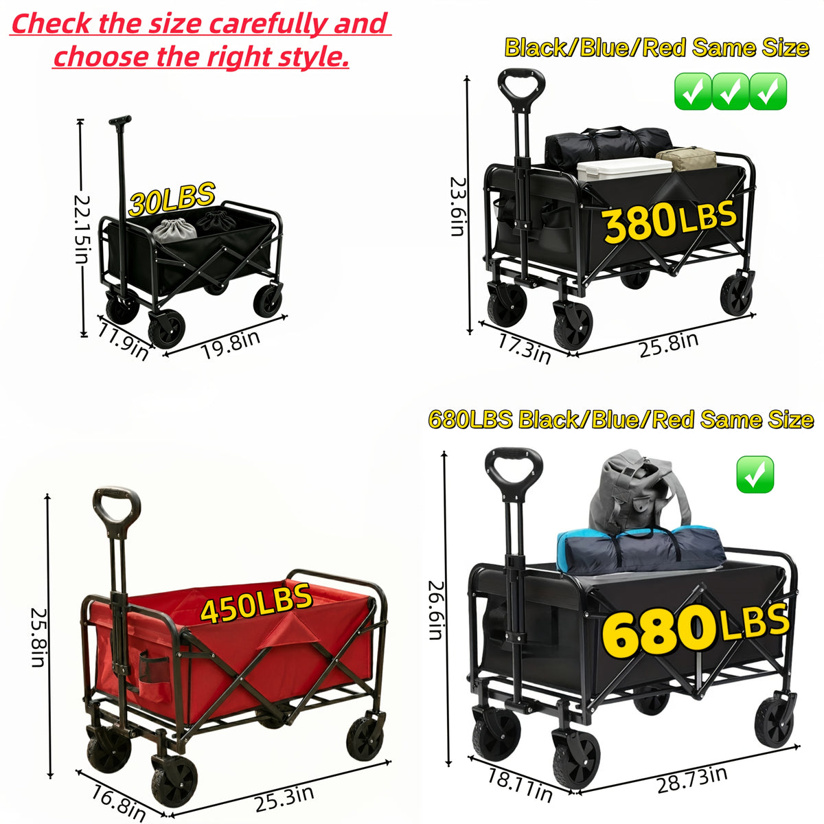 Foldable Utility Cart with Detachable 600D Oxford Fabric and Four Wheels, Alloy Steel Frame Wagon Models for Camping Supplies, Garden Gear and Grocery Transport