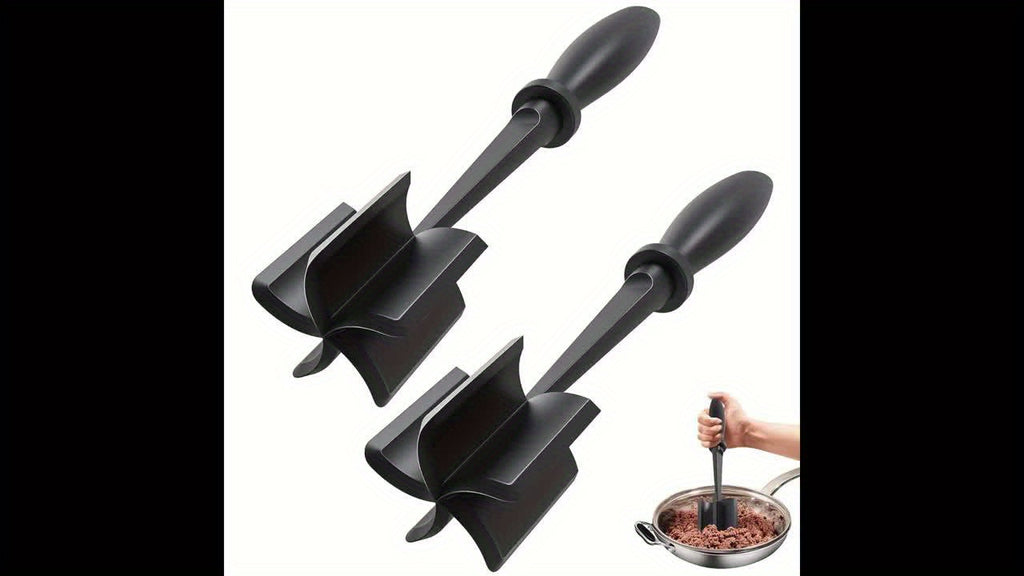 Nylon Ground Meat Chopper Set of 2 with Five Beveled Pinwheel Blades and Non-Slip Handle, Manual Hamburger Masher and Mixing Tool in Black, Green or Red