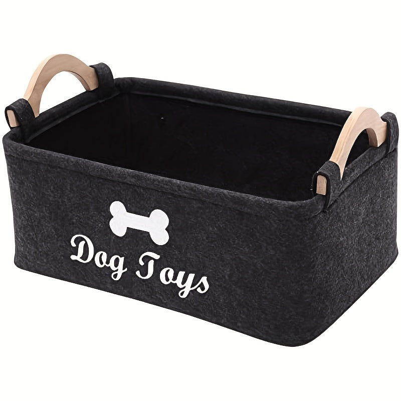 Pet Storage Basket in Black Polyester Felt, Dog and Cat Toy Organizer for Dry Pet Accessories, Laundry and Everyday Living Room Organization