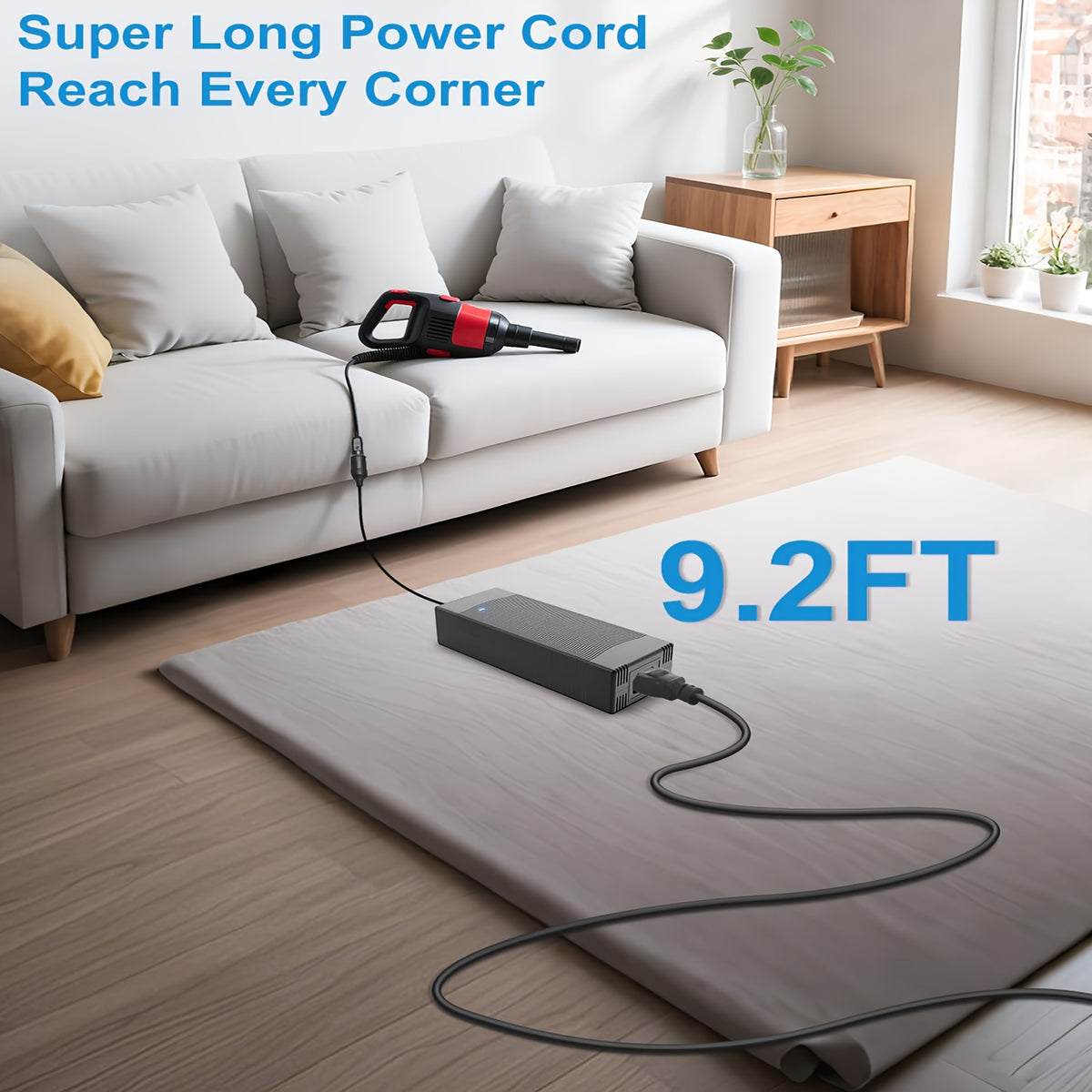 12V Car Power Adapter with Listed 15A 180W Maximum Output, 100–240V AC to DC Converter and 9.2ft Total Cord Length for Compatible Automotive Accessories at Home