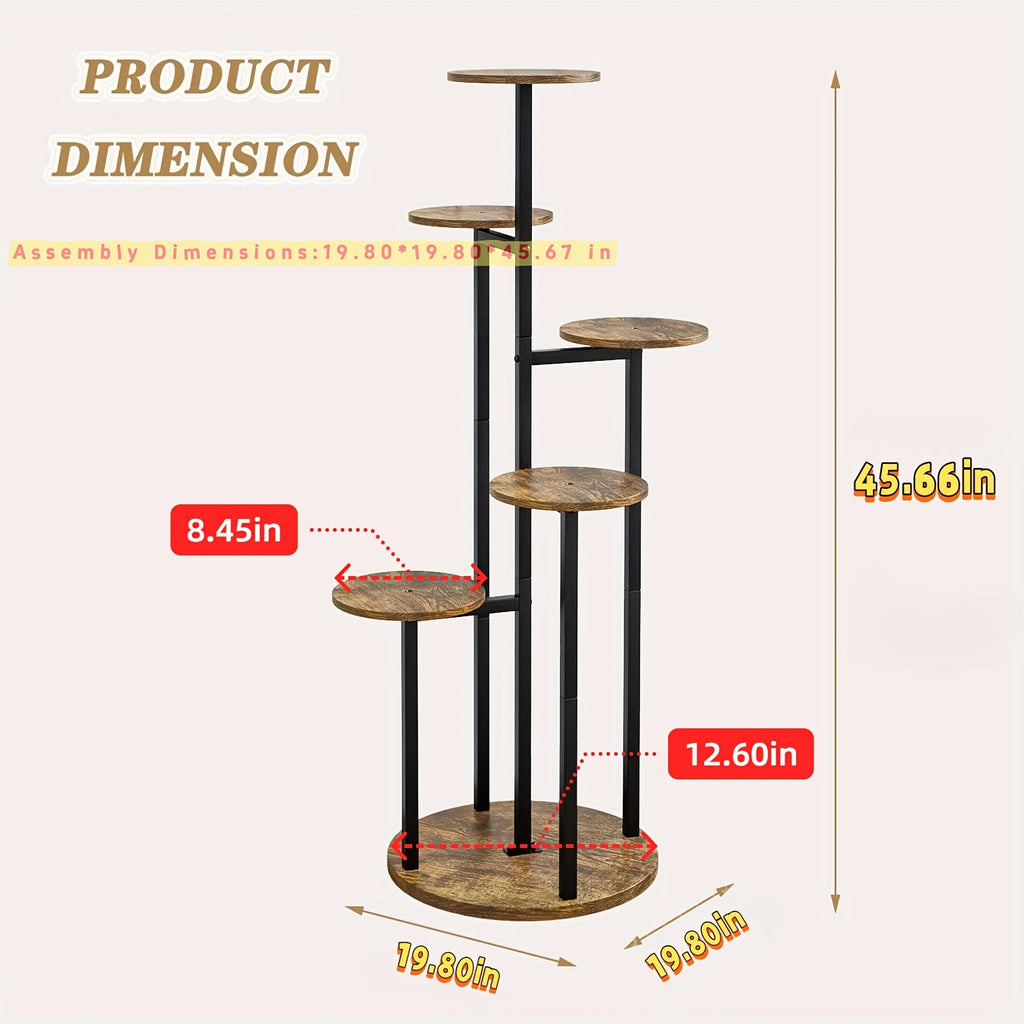 Six-Tier Metal Plant Stand by SUOERNUO with Listed Nine-Pot Display Layout, EVA Base Pads and Black or White Options for Indoor Corner Decor