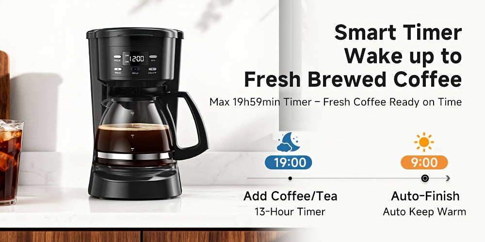 5-Cup Programmable Coffee Maker in White, Digital Drip Brewer with Auto Brew, Brew Pause, Washable Basket Filter and Keep-Hot Plate for Home Kitchens