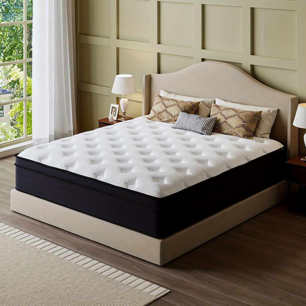 Spring and Foam Mattress with Listed Reinforced Edges and Firm Support, Twin to King Size Labels and 8, 10, 12 or 14-Inch Thickness Options for Home Bedrooms