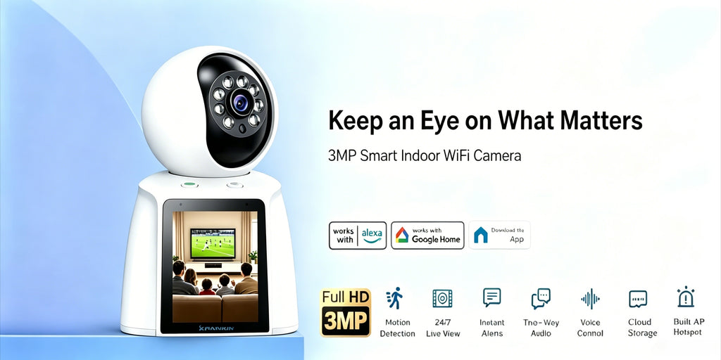 Screen-Equipped Video Call Camera with Listed 3MP Imaging, WiFi Two-Way Video and Audio, One-Click Call Button, PTZ Design and Motion Alerts for Indoor Home Monitoring