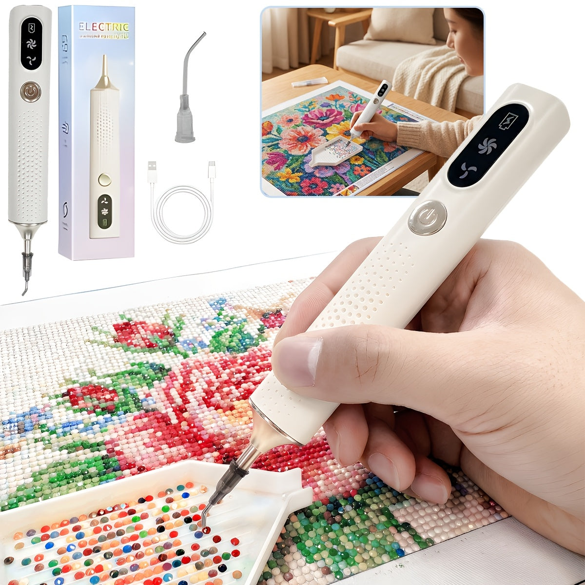 Electric Diamond Painting Pen with Rechargeable Cordless Operation and Listed Wax-Free Adjustable Suction, ED15, ED15 Pink and One-Piece Options for DIY Diamond Art