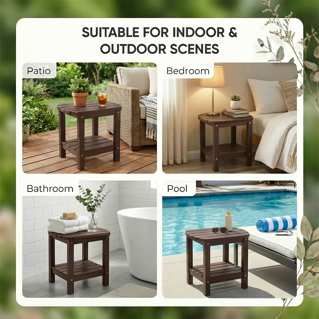 HDPE Adirondack Side Table with Rounded Corners and Two-Tier Storage, YXHDPE006 Patio End Table in Five Colors for Porch, Deck, Garden and Indoor Accent Use