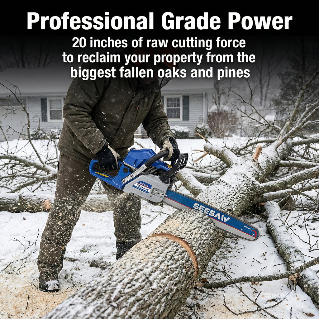 Gas Chainsaw with 62cc Two-Stroke Engine and Listed 20-Inch Bar, Four Color Options with Tool Kit, Oil Can and Bar Cover References for Outdoor Wood Cutting