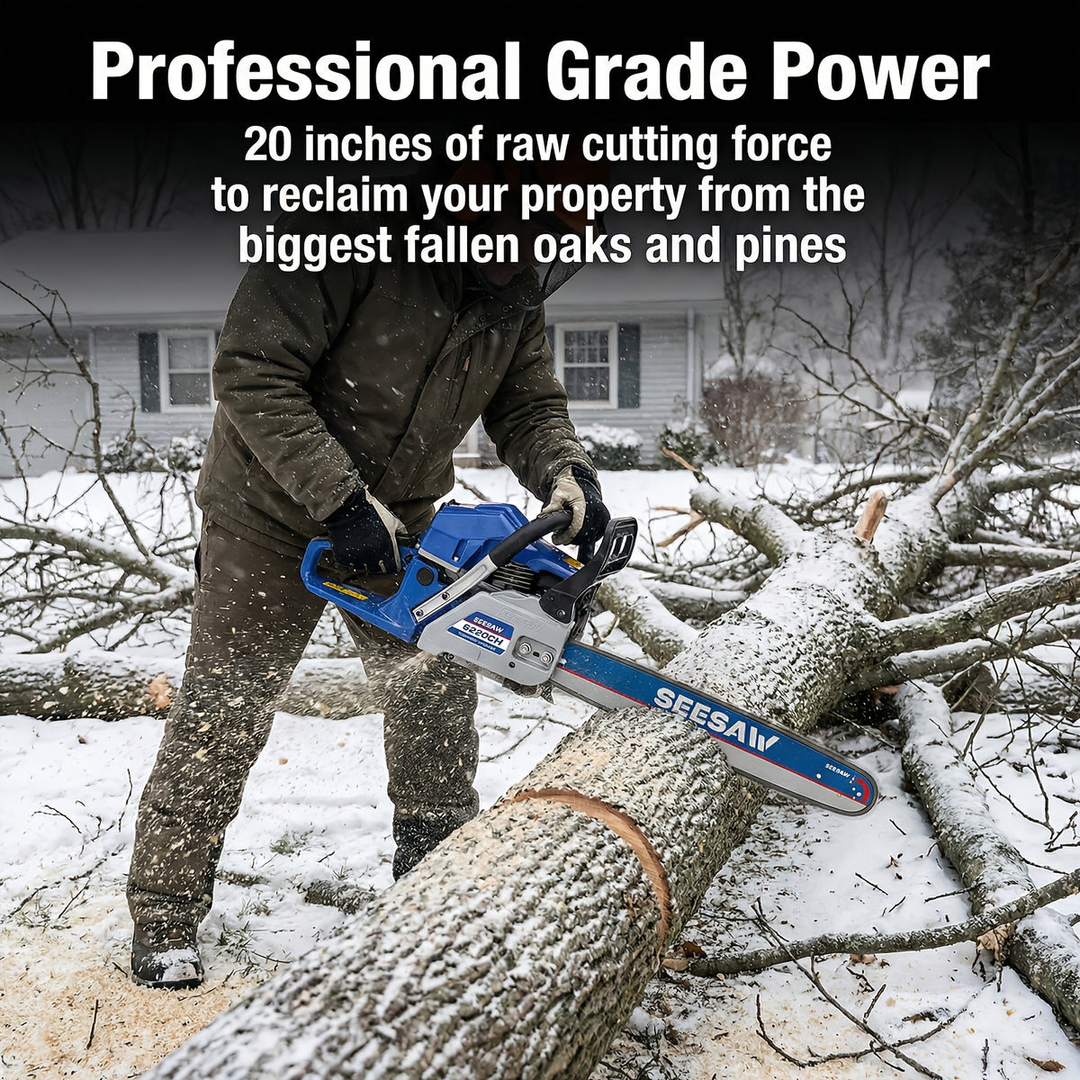 Gas Chainsaw with 62cc Two-Stroke Engine and Listed 20-Inch Bar, Four Color Options with Tool Kit, Oil Can and Bar Cover References for Outdoor Wood Cutting