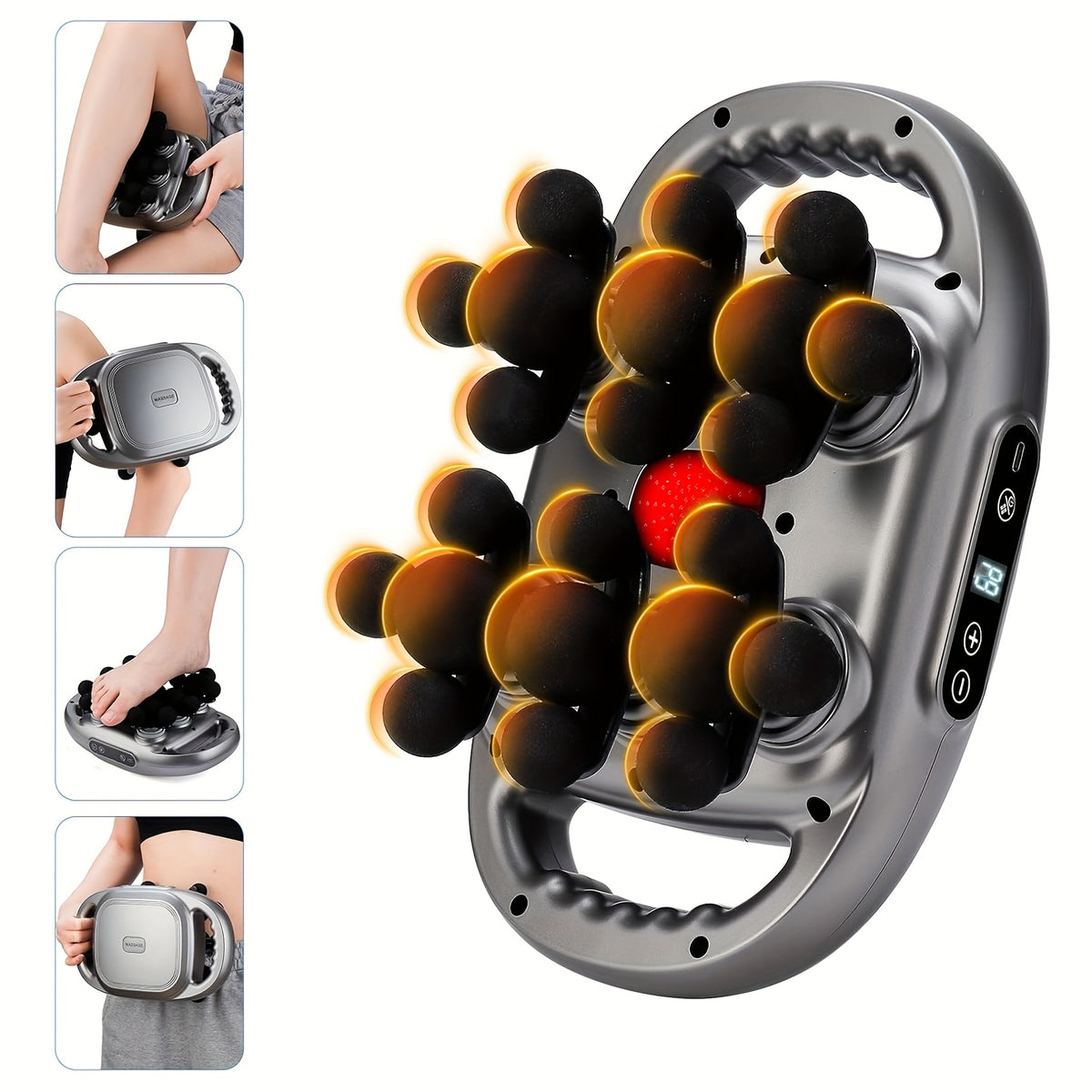 Nine-Mode Multi-Head Massage Gun with Nine Intensity Levels, USB-C Charging and Listed 10-Minute Timer, Grey, Gray 22-Head or 42-Head Model Options