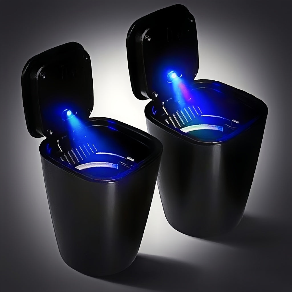 Automatic Car Ashtray with Detachable Cleaning Brushes, Compact Battery-Powered Vehicle Accessory in Black, Blue or Red Single and Paired Option Labels