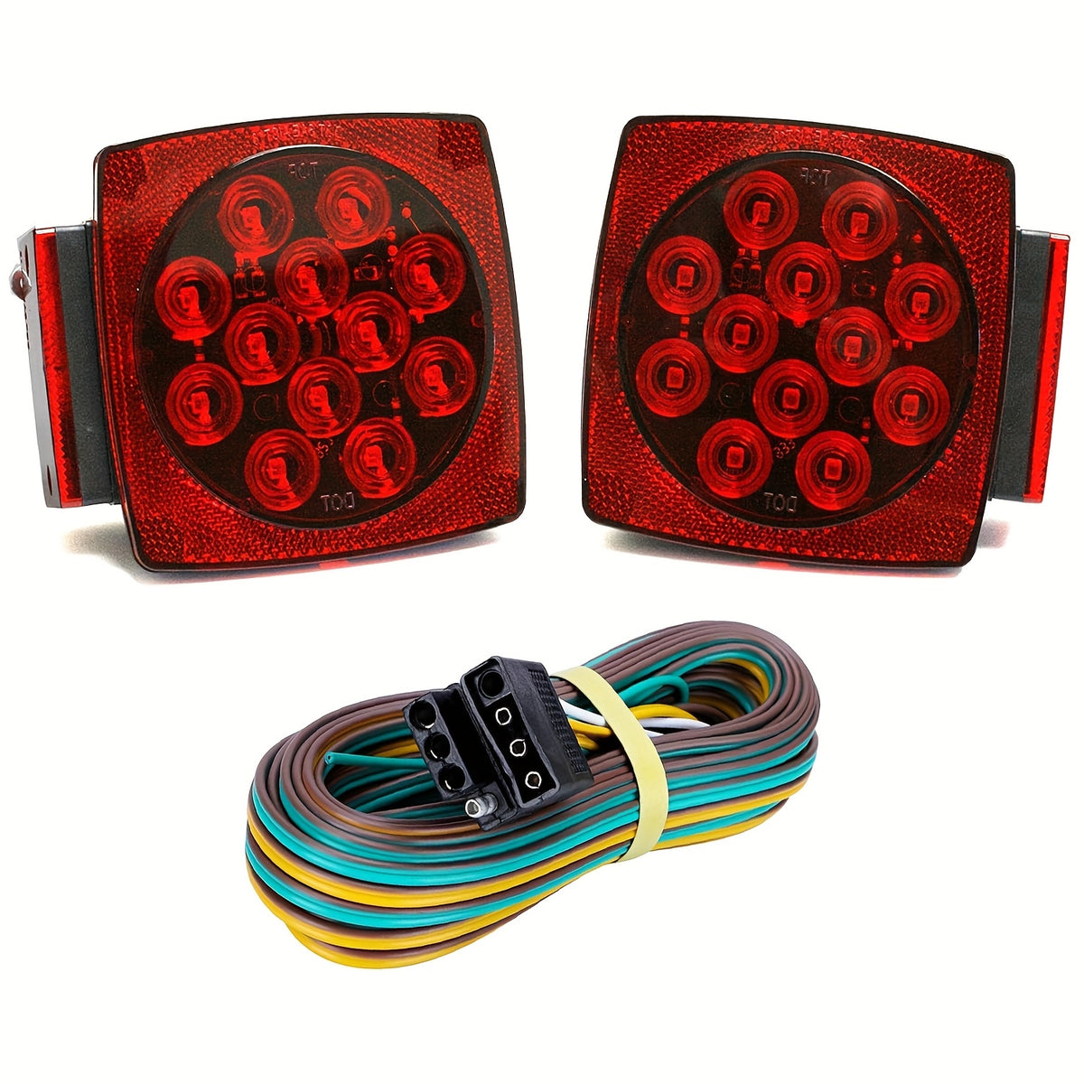 12V LED Trailer Lights with Square Stop, Tail and Turn Signal Lighting References, Light Pack Selections and Optional 29FT Trailer Wiring Kits