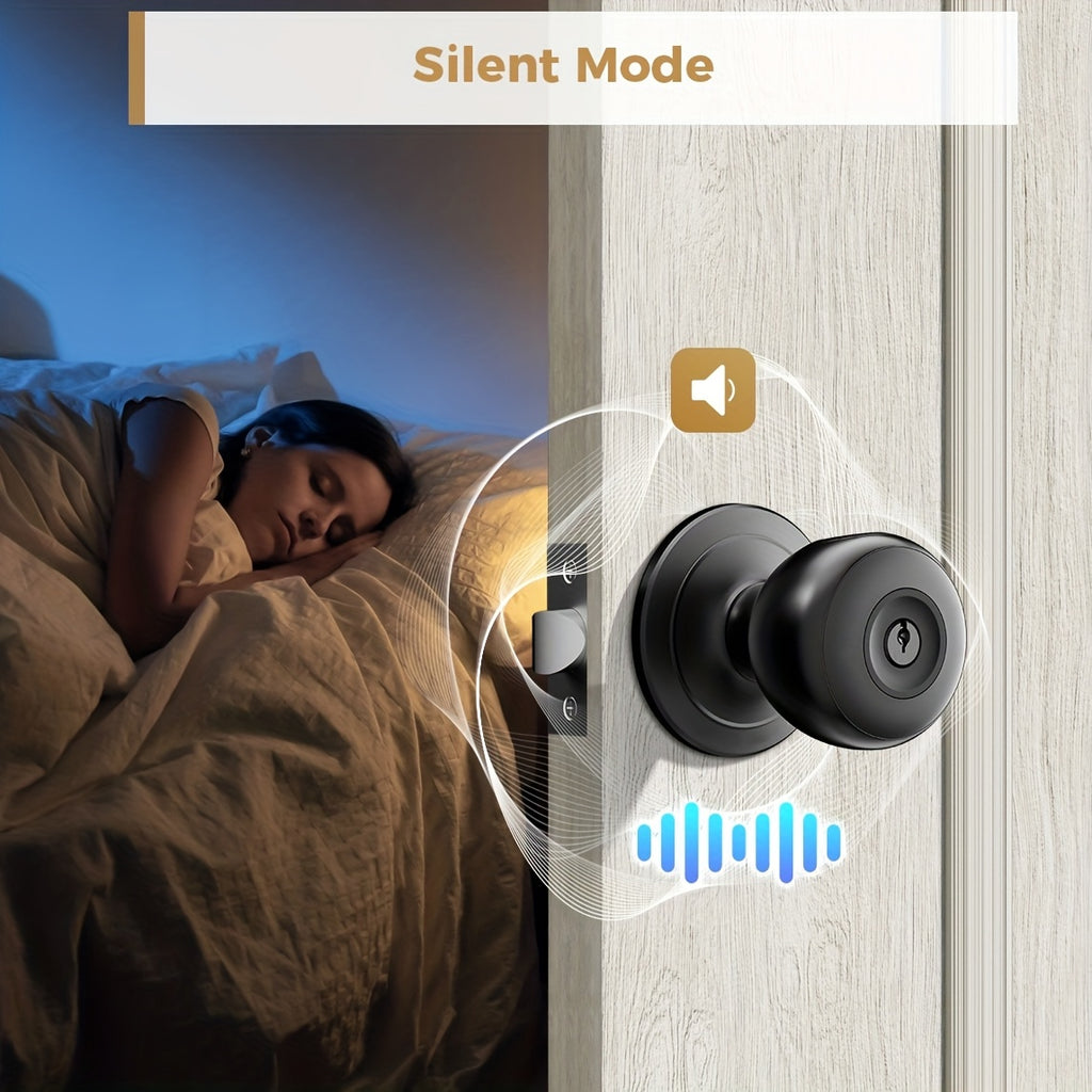 Replaceable-Battery Smart Door Knob by Arpha in Black with Listed Fingerprint, Passcode, Tuya App and Physical Key Access, Passage and Privacy Modes, Battery Excluded
