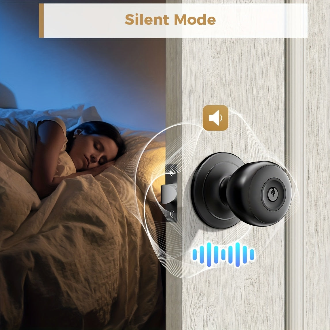 Replaceable-Battery Smart Door Knob by Arpha in Black with Listed Fingerprint, Passcode, Tuya App and Physical Key Access, Passage and Privacy Modes, Battery Excluded
