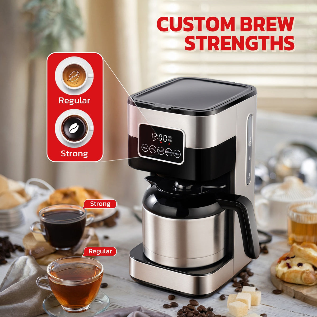 Programmable Drip Coffee Maker with Touch-Screen Controls and Pause & Serve, Stainless Steel Listing in Silvery for Everyday Home Coffee Preparation
