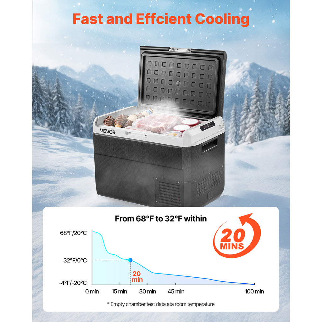 12V Car Refrigerator Freezer by VEVOR, 25L, 30L, 40L or 50L Portable Compressor Cooler with AC/DC Power and Battery Protection for RV Camping and Road Trips