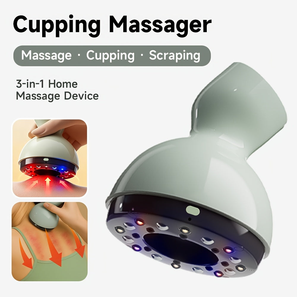 Electric Cupping Massager in Green with Listed USB Rechargeable Design, Nine Adjustment Levels and Eight Steel Balls for Instruction-Guided Home Personal Care