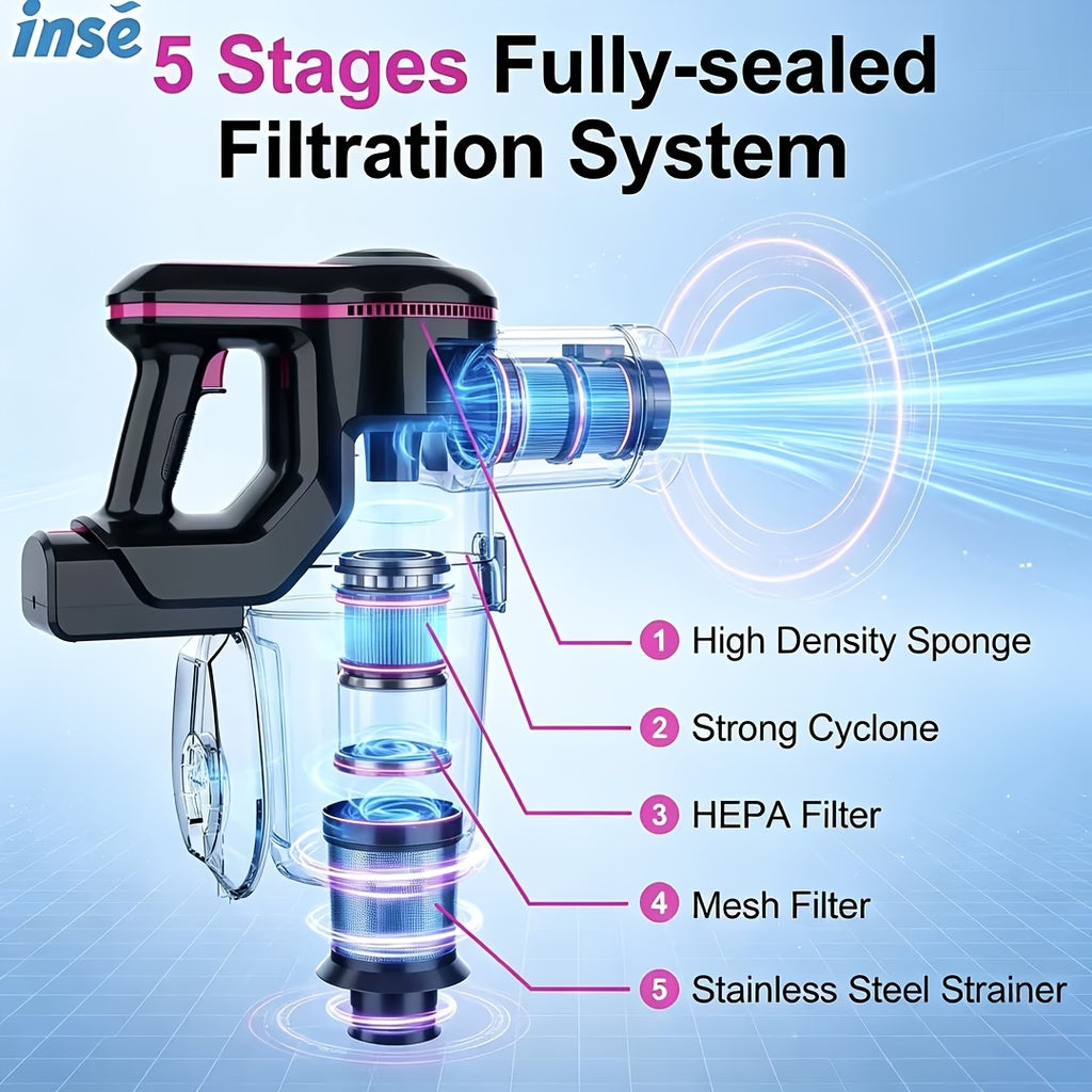 INSE Cordless Vacuum Cleaner, 6-in-1 Rechargeable Home Vacuum with Detachable Battery, LED Brush and 50.5oz Dust Cup for Hardwood, Carpet and Pet Hair
