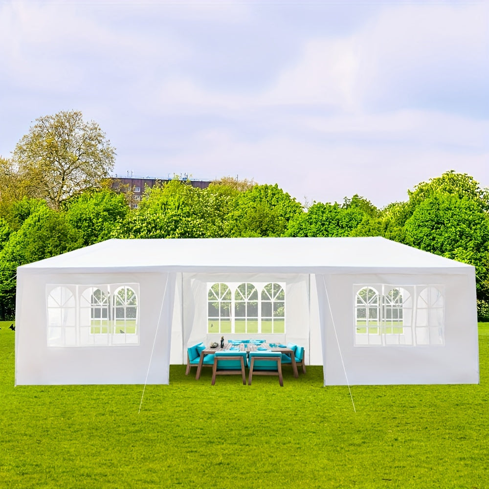 Party Canopy Tent with Listed 10 x 30 ft Footprint, White PE Cloth and Iron Tube Frame, Eight-Sidewall or No-Sidewall Options for Temporary Outdoor Events