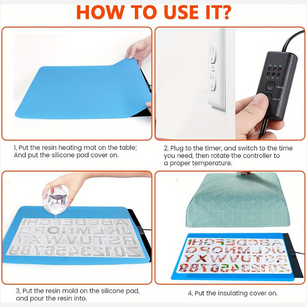 Resin Heating Mat with Timer and Auto-Off, Lightweight Silicone Craft Pad in a 3-Piece Set Option for Compatible Epoxy Resin and Mold Projects