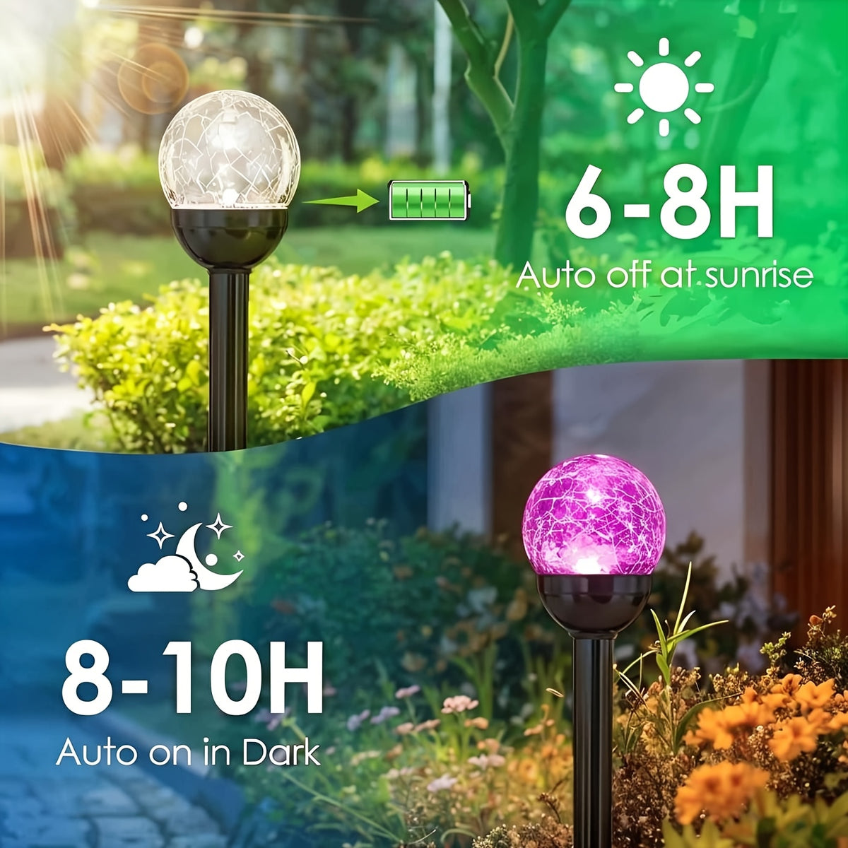Glass Globe Solar Garden Lights with White and Color-Gradient Modes, 10-Pack Decorative Spherical Outdoor Lighting for Lawn and Courtyard Displays