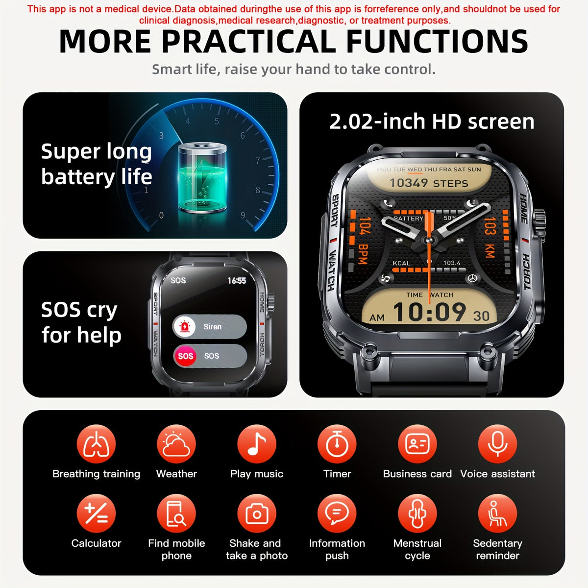 Calling Smartwatch with LED Flashlight, Listed 2.02-Inch TFT Screen, 100+ Sports Modes and Sleep Tracking in For iOS & Android Model for Everyday Activity